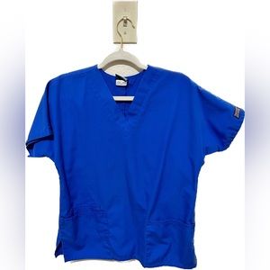 Bundle of Cherokee royal blue workwear scrubs: two XS top, one XS Petite pants